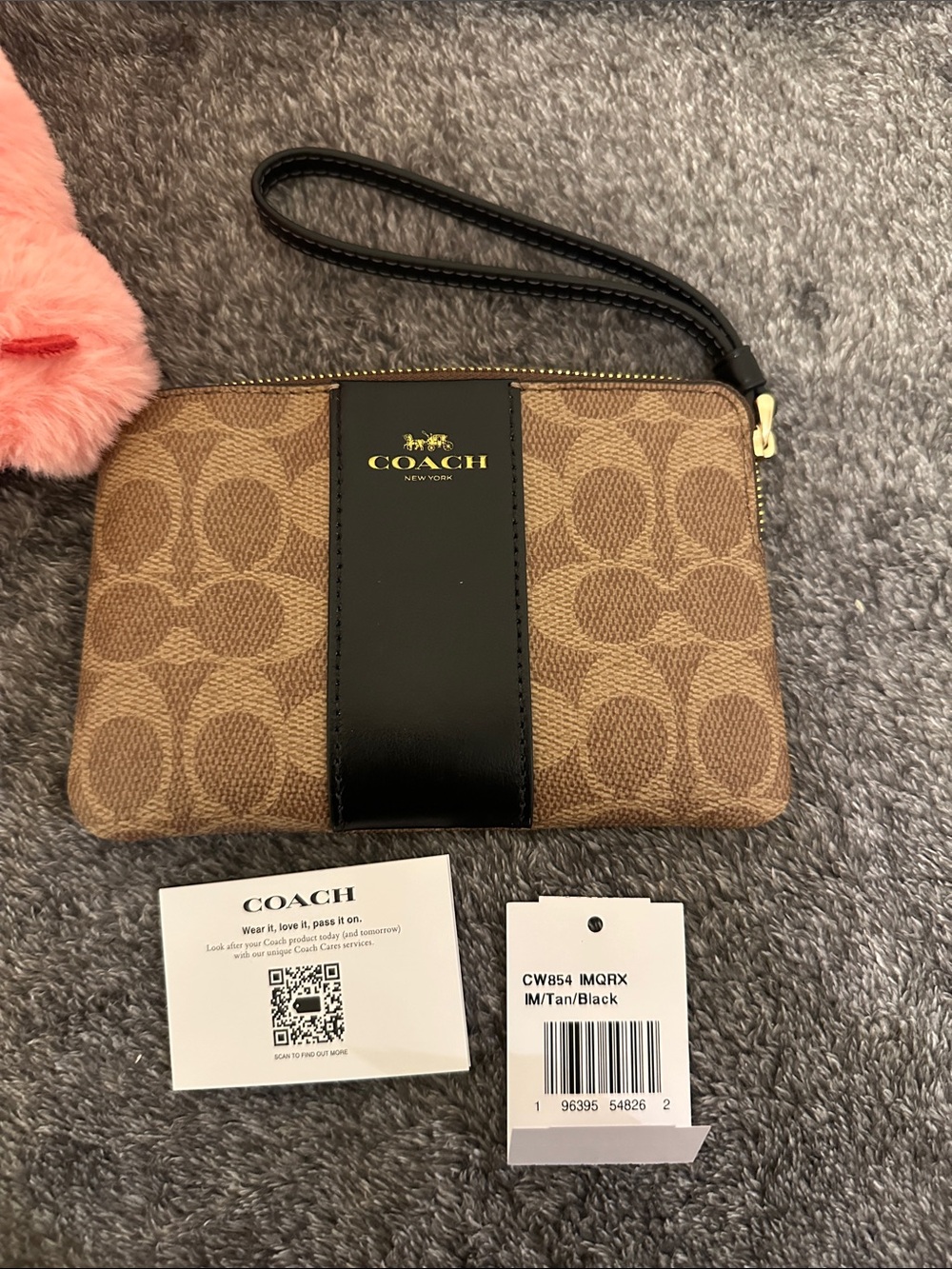 COACH Corner Zip Wristlet in Signature Leather Stripe